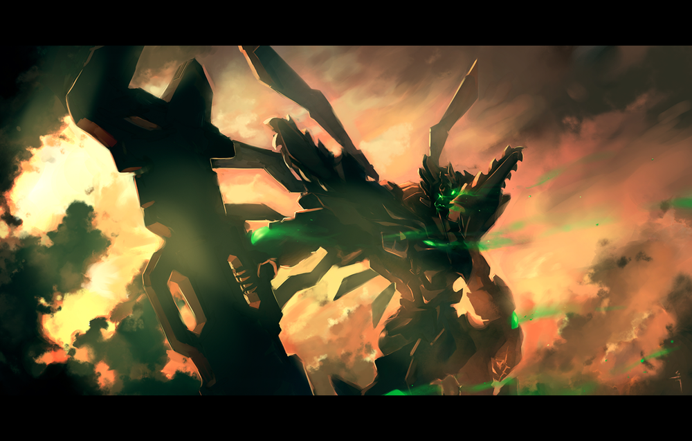 archlich, gunleon, banpresto, super robot wars, super robot wars z, super robot wars z1, cloud, epic, letterboxed, mecha, robot, sky, wrench