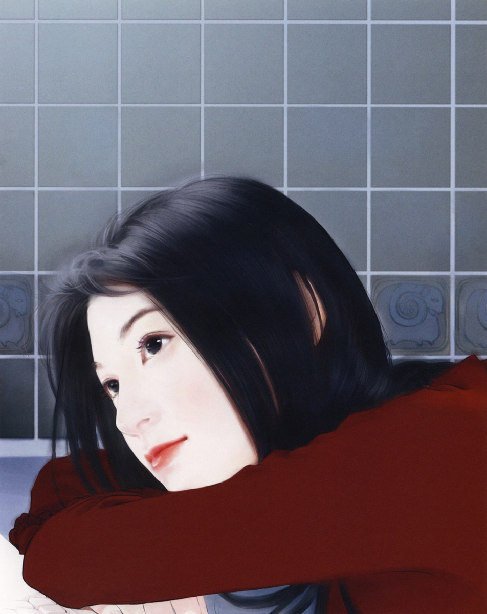 chen shu fen, highres, black eyes, black hair, long sleeves, realistic, smile, solo