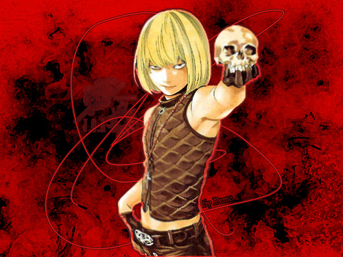 mello (death note), death note, lowres, 00s, blonde hair, gloves, midriff, navel, skull