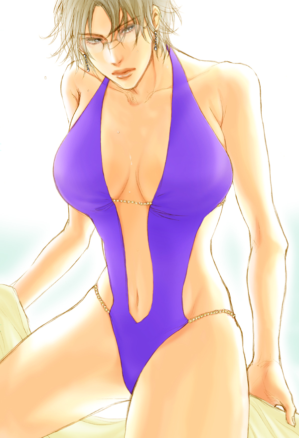 gekkousha, ishida ryuuken, bleach, gender request, 00s, bikini, earrings, genderswap, glasses, jewelry, solo, swimsuit