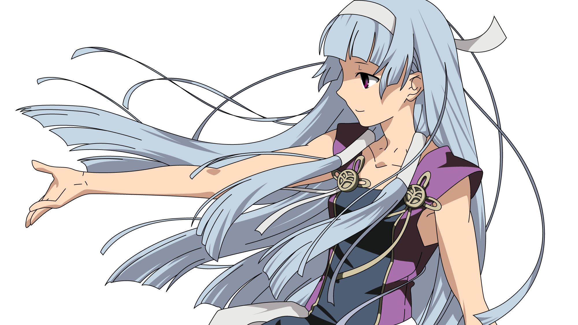 nagi, kannagi, derivative work, highres, non-web source, vector trace, 00s, 1girl, blunt bangs, female focus, hair tubes, hairband, solo, transparent background