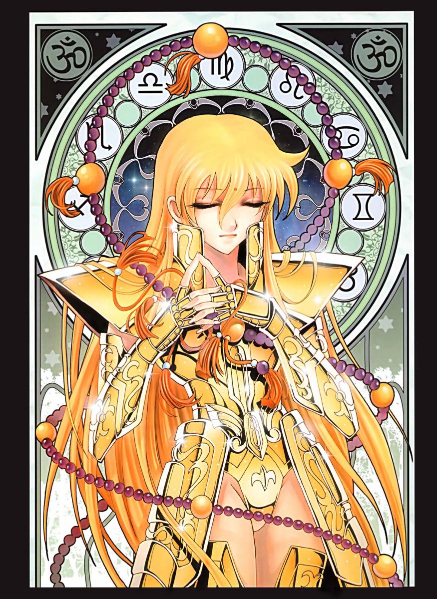 virgo shaka, saint seiya, gender request, highres, tagme, blonde hair, genderswap, long hair
