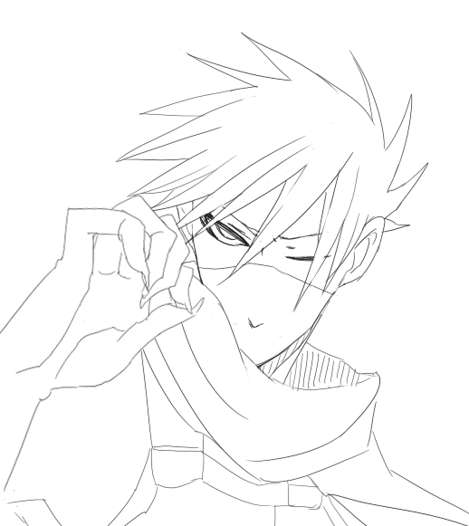hatake kakashi, naruto (classic), naruto (series), artist request, bad id, bad pixiv id, 1boy, greyscale, male focus, monochrome, solo