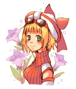 tsuyuka (sunny spot), cornet espoir, marl kingdom, nippon ichi, puppet princess (marl kingdom), lowres, 1girl, blonde hair, female focus, flower, green eyes, hat, solo