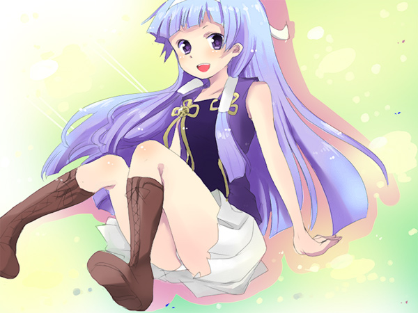 hikari no, nagi, kannagi, bad id, bad pixiv id, 00s, 1girl, blue hair, blunt bangs, female focus, hair tubes, long hair, panties, pantyshot, pleated skirt, skirt, solo, underwear, white panties, white skirt