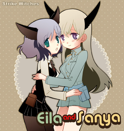 kiso, takeshiko, eila ilmatar juutilainen, sanya v. litvyak, strike witches, world witches series, bad id, bad pixiv id, lowres, 00s, 2girls, animal ears, black pantyhose, military, military uniform, multiple girls, pantyhose