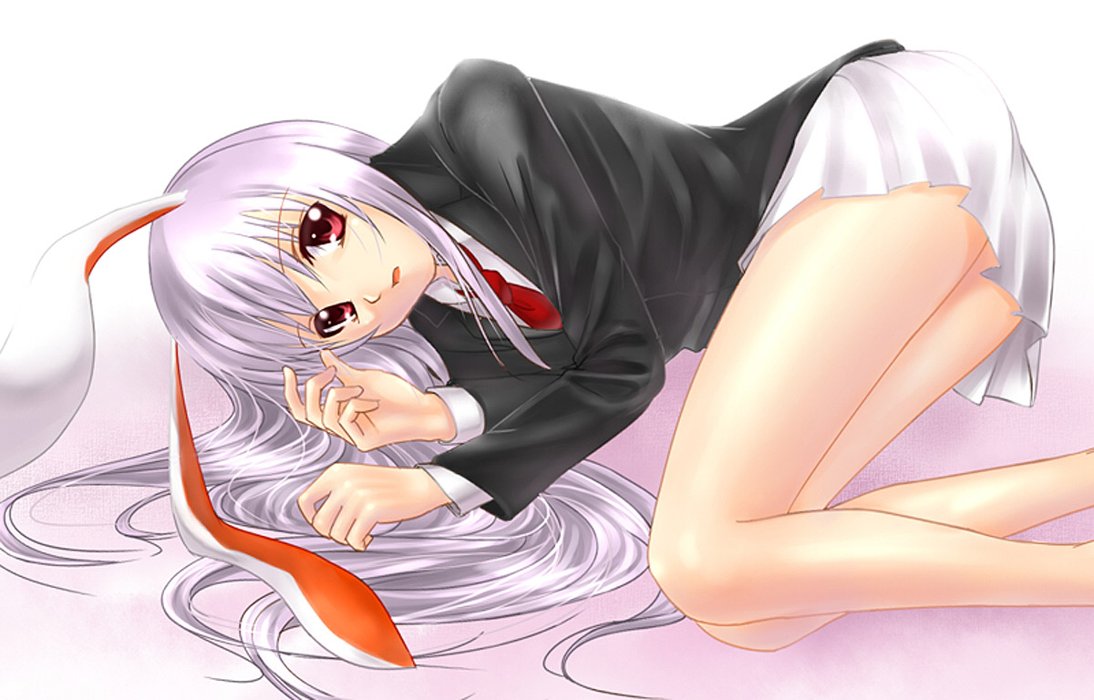 takemori shintarou, reisen udongein inaba, touhou, bad id, bad pixiv id, 1girl, animal ears, bed, female focus, kon batto bizen osafune, long hair, lying, on side, purple hair, rabbit ears, skirt, solo