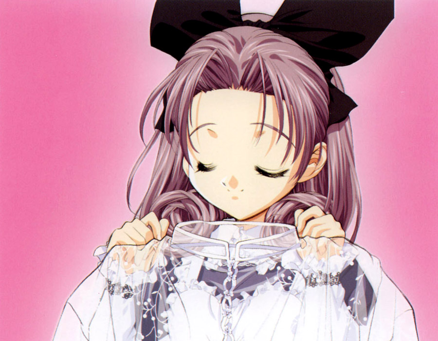 shirayuki (sister princess), sister princess, 00s, closed eyes, purple hair, see-through clothes, smile, solo