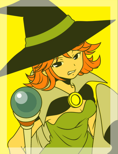 demerin, mage (dq3), chunsoft, dragon quest, dragon quest iii, enix, bad id, bad pixiv id, lowres, angry, black eyes, cape, dress, hat, orange hair, short hair, solo, wand, witch, witch hat