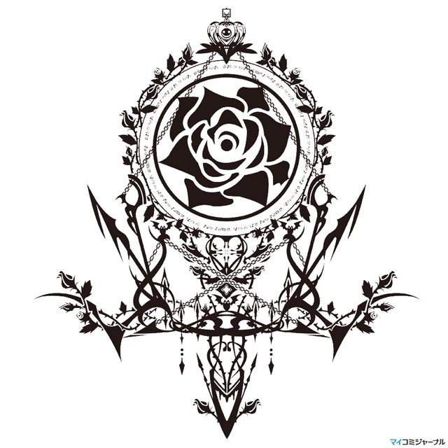 rachel alucard, arc system works, blazblue, official art, crest, flower, greyscale, monochrome, rose, when you see it