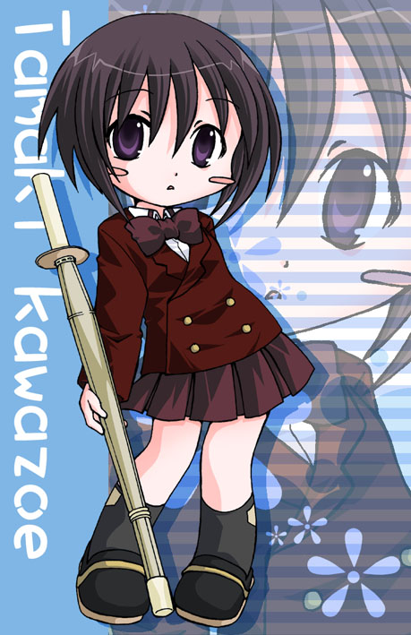 ayachin, kawazoe tamaki, bamboo blade, 00s, blazer, chibi, jacket, school uniform, shinai, skirt, solo, sword, weapon