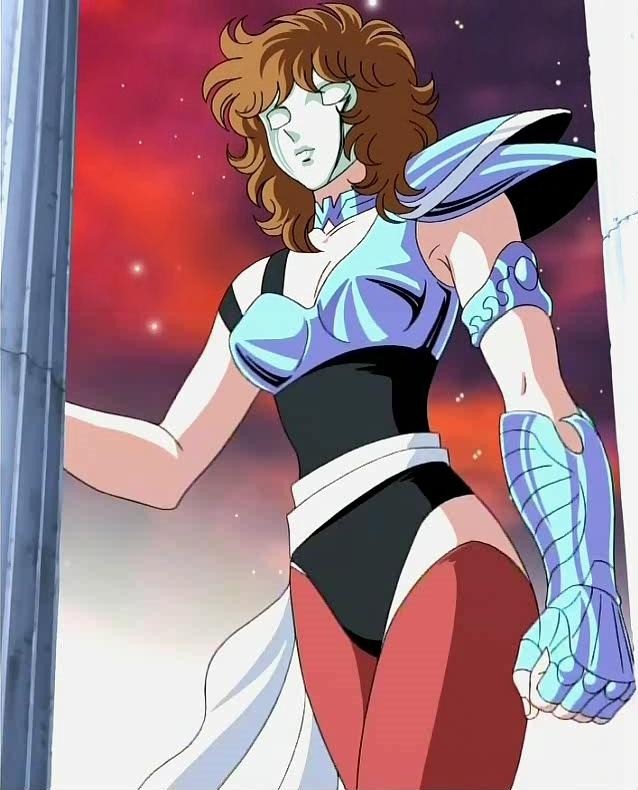 araki shingo, himeno michi, kurumada masami, eagle marin, saint seiya, toei company, 1girl, armor, bikini armor, breasts, cleavage, female focus, red hair, solo