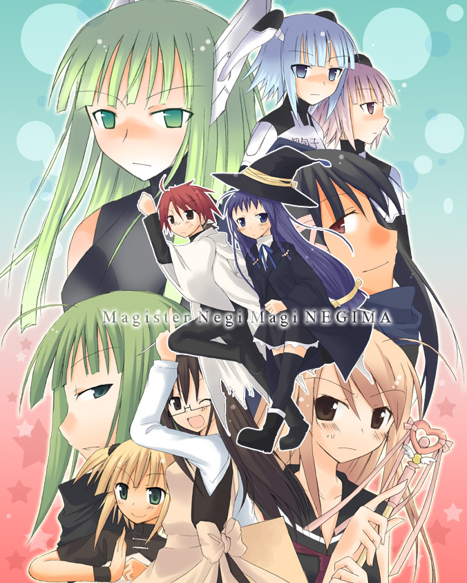 ayase yue, hasegawa chisame, karakuri chachamaru, kufei, nagase kaede, negi springfield, saotome haruna, tatsumiya mana, mahou sensei negima!, 00s, 1boy, 6+girls, multiple girls, robot ears, wand
