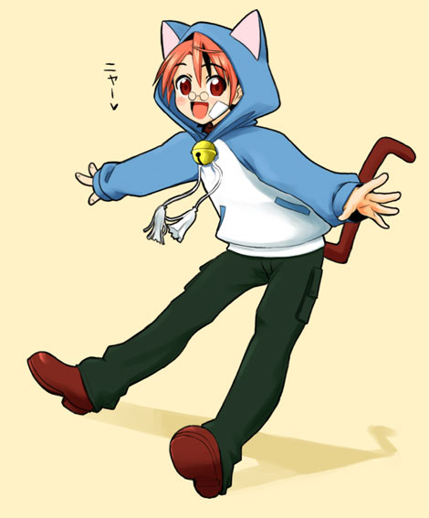 negi springfield, mahou sensei negima!, 00s, 1boy, animal ears, animal hood, cat boy, cat ears, cat hood, cat tail, glasses, hood, male focus, solo, tail