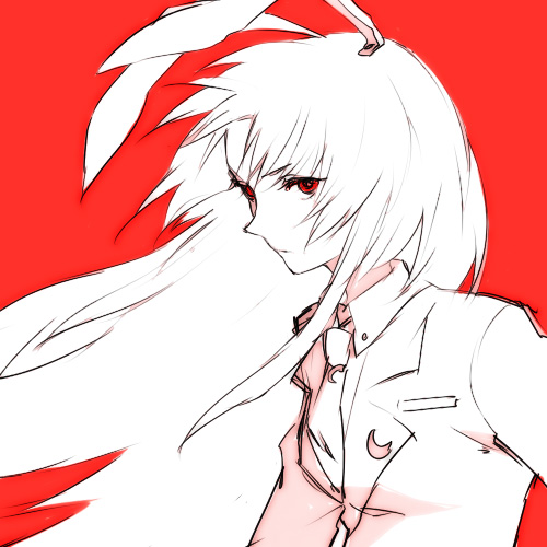 egawa satsuki, reisen udongein inaba, imperishable night, touhou, lowres, 1girl, animal ears, female focus, monochrome, rabbit ears, red background, red eyes, red theme, simple background, solo