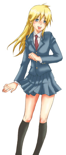koma (pixiv), koma (pixiv340561), cleo everlastin, majutsushi orphen, 1girl, blonde hair, female focus, long hair, necktie, school uniform, solo