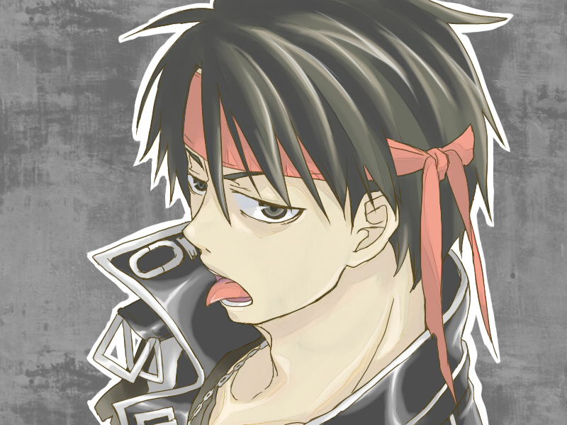 kittaka kaname, orphen, majutsushi orphen, bad id, 1boy, :p, black hair, headband, male focus, solo, tongue, tongue out