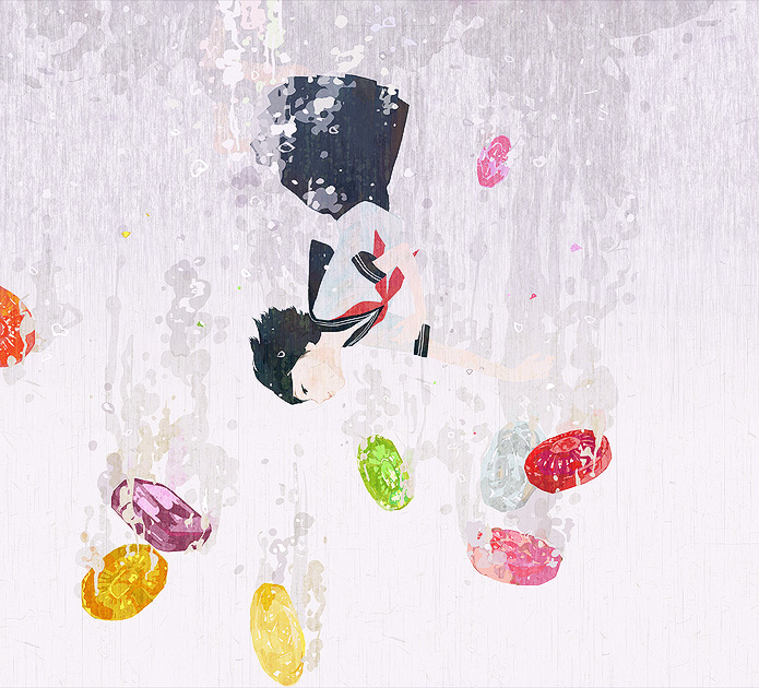 kumaori jun, original, bubble, candy, dive, food, school uniform, serafuku, solo