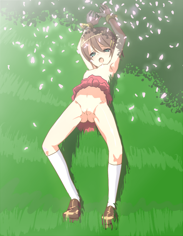 esuhara, original, 1girl, female focus, flat chest, kneehighs, nipples, no panties, pussy, socks, solo, topless female