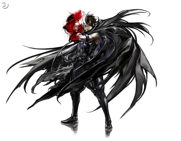 hiroaki (kof), nameless, nameless (kof), snk, the king of fighters, official art, 1boy, blood, cape, male focus, multicolored hair, solo, split-color hair