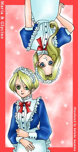 kafuka mayama, glycine bleumer, maria tachibana, sakura taisen, sakura taisen iii, sega, 00s, blonde hair, blue eyes, green eyes, long hair, maid, short hair, smile