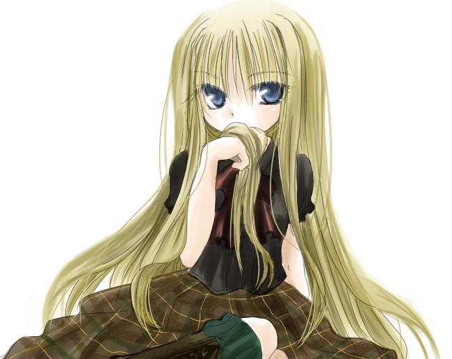 evangeline a.k. mcdowell, mahou sensei negima!, plaid, 00s, blonde hair, blue eyes, long hair, solo, vampire, very long hair