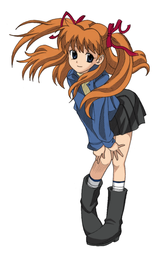 sawatari makoto, kanon, bad id, bad pixiv id, blue eyes, boots, leaning forward, long hair, orange hair, solo, twintails