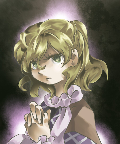 makako, makako (yume bouei shoujo tai), mizuhashi parsee, touhou, 1girl, blonde hair, female focus, green eyes, scarf, short hair, solo