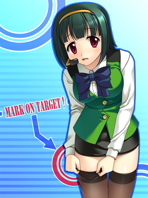totokichi, otonashi kotori, idolmaster, idolmaster (classic), idolmaster 1, bad id, bad pixiv id, 00s, 1girl, female focus, green hair, microphone, open mouth, red eyes, solo, thighhighs, zettai ryouiki