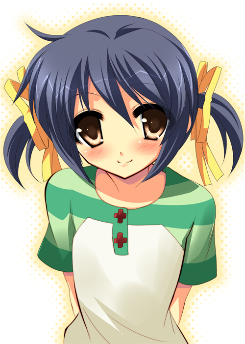 yukizuki chikuba, sunohara mei, clannad, 00s, hair ribbon, raglan sleeves, ribbon, solo, twintails
