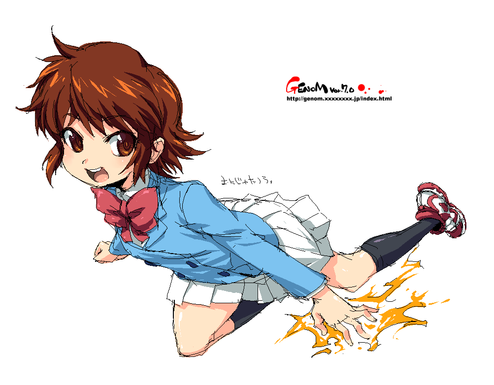 onija tarou, akashi kaoru, zettai karen children, 00s, brown eyes, brown hair, magic, oekaki, short hair, skirt, socks, solo