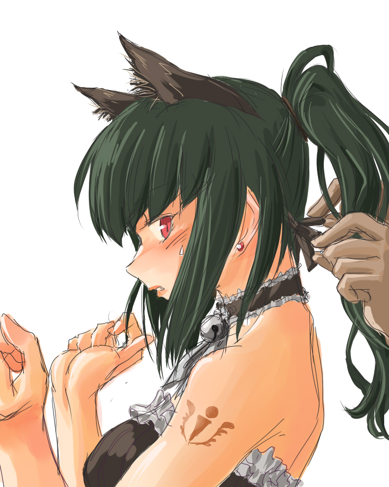 ezu, belphegor (umineko), stakes of purgatory, umineko no naku koro ni, artist request, 00s, animal ears, cat ears, from side, ponytail, solo focus, tattoo