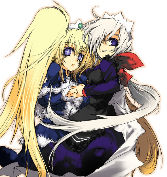 aoguu, fancy, itai, futaba channel, nijiura maids, bad id, bad pixiv id, 2girls, blonde hair, blue eyes, long hair, multiple girls