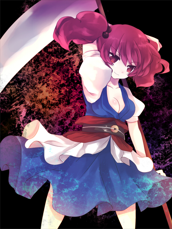 eiko (pixiv), eiko (tukino), onozuka komachi, touhou, bad id, bad pixiv id, 1girl, female focus, red hair, scythe, short hair, solo