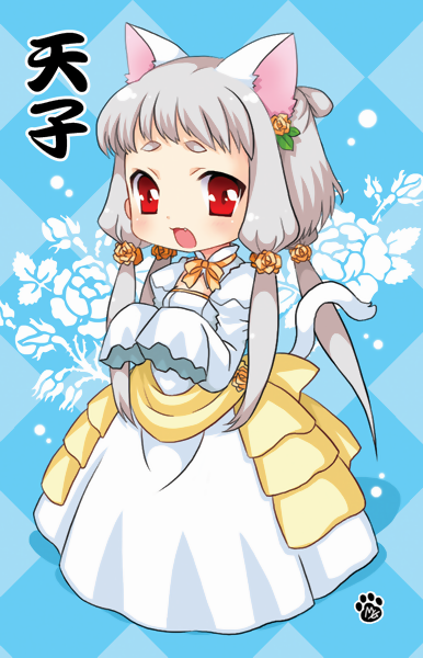 tianzi, code geass, 00s, animal ears, cat ears, cat tail, chibi, long hair, red eyes, tail, white hair