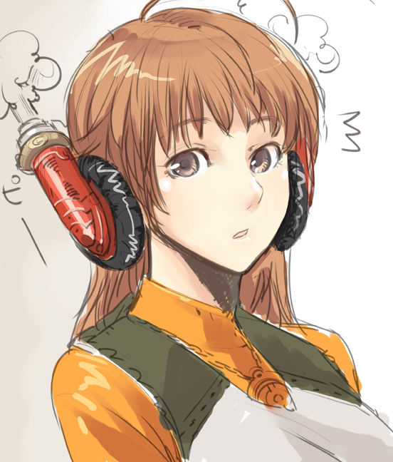 ishibashi yosuke, brown hair, headphones, long hair, sketch, steam