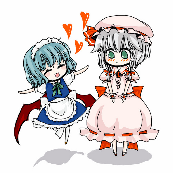 2118, izayoi sakuya, remilia scarlet, touhou, resized, 2girls, chibi, clothes change, cosplay, costume switch, multiple girls, pixiv thumbnail, sketch