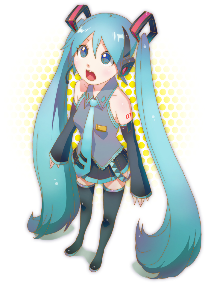 masyu, hatsune miku, vocaloid, bad id, bad pixiv id, 1girl, aqua hair, female focus, long hair, solo, thighhighs, twintails, very long hair