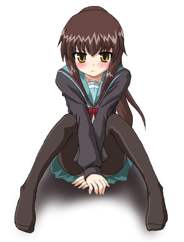 hayashiya zankurou, kyonko, suzumiya haruhi no yuuutsu, gender request, 00s, 1girl, :<, blush, female focus, genderswap, oekaki, panties, panties under pantyhose, pantyhose, ponytail, school uniform, serafuku, solo, underwear