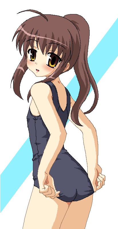 hayashiya zankurou, kyonko, suzumiya haruhi no yuuutsu, 00s, 1girl, blush, female focus, genderswap, genderswap (mtf), oekaki, one-piece swimsuit, ponytail, school swimsuit, solo, swimsuit