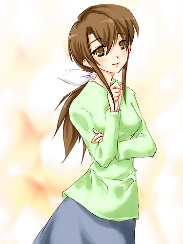 piku, sakai chigusa, shakugan no shana, lowres, non-web source, 00s, brown eyes, brown hair, long hair, solo