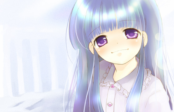 furude rika, higurashi no naku koro ni, tagme, 00s, blue hair, purple eyes, smile, solo