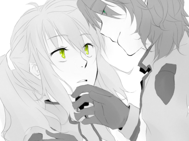 shin ha, feldt grace, lockon stratos, lyle dylandy, gundam, gundam 00, bad id, bad pixiv id, 00s, gloves, green eyes, greyscale, monochrome