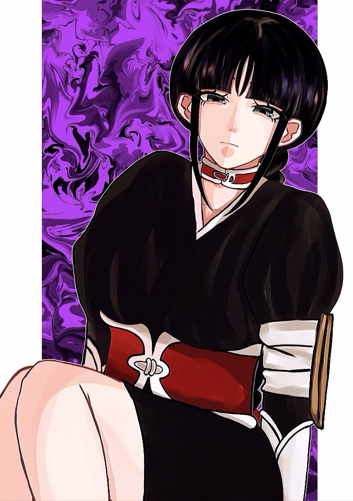c 140n, kurotsuchi nemu, bleach, 1girl, black hair, braid, braided ponytail, green eyes, long hair, shihakusho
