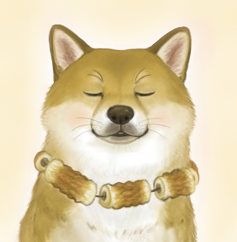 7c', lowres, animal, animal focus, blush, closed eyes, dog, jewelry, necklace, shiba inu, whiskers