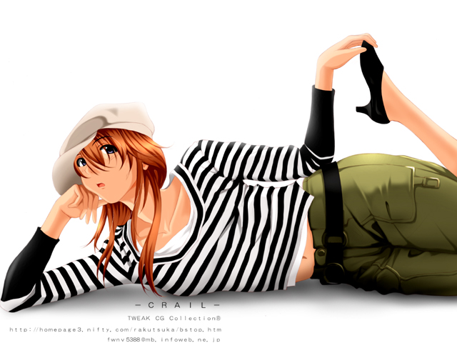 tsuka (blind side), souryuu asuka langley, neon genesis evangelion, striped, brown hair, hat, long hair, lying, orange hair, solo