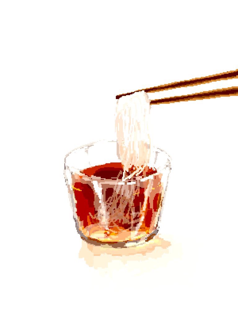 hisachan55cute, original, check food, food request, bowl, chopsticks, food, food focus, no humans, noodles, pixel art, simple background, white background