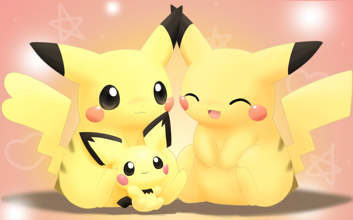 pichu, pikachu, nintendo, pokemon, :3, closed eyes, gen 1 pokemon, gen 2 pokemon, grin, heart, mouse (animal), no humans, pokemon (creature), smile, star (symbol)