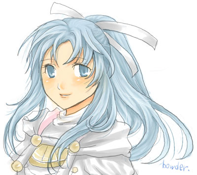 camelot, cherika, cherika914, mia (golden sun), golden sun, bad id, bad pixiv id, lowres, 1girl, blue eyes, blue hair, bow, female focus, hair bow, long hair, matching hair/eyes, ribbon, smile, solo
