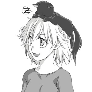 kittaka kaname, cleo everlastin, leki, majutsushi orphen, lowres, 1girl, greyscale, monochrome, short hair